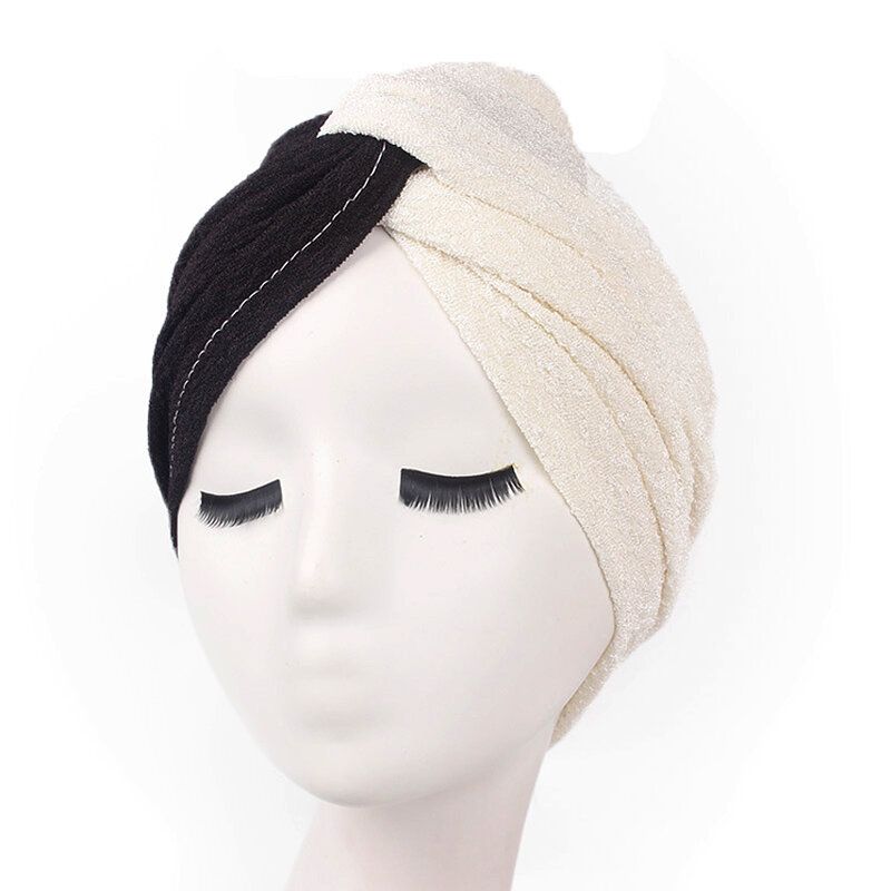 Dame Polyester To-farge Cross Stretch Turban Hat Casual Beanie Cap Bonnet Hat