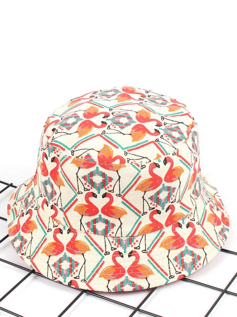 Dametrykk Flamingo Canvas Bøttehatt Utendørs Solseil Fisherman Cap