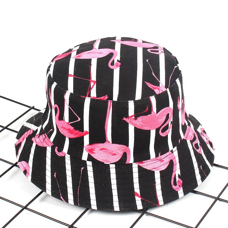 Dametrykk Flamingo Canvas Bøttehatt Utendørs Solseil Fisherman Cap