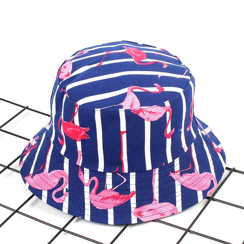 Dametrykk Flamingo Canvas Bøttehatt Utendørs Solseil Fisherman Cap