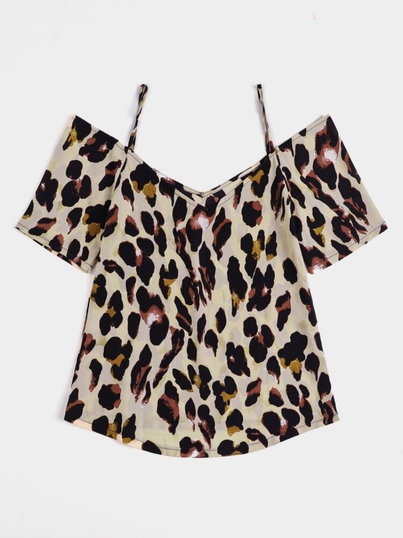 Kortermet Bluse Med Leopardtrykk Og Stropp Av Skulder