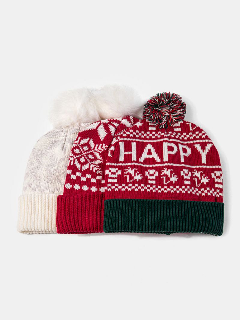 Kvinner Akryl Faux Cashmere Strikket Snowflake Bokstaver Mønster Pels Ball Dekorert Beanie Hat