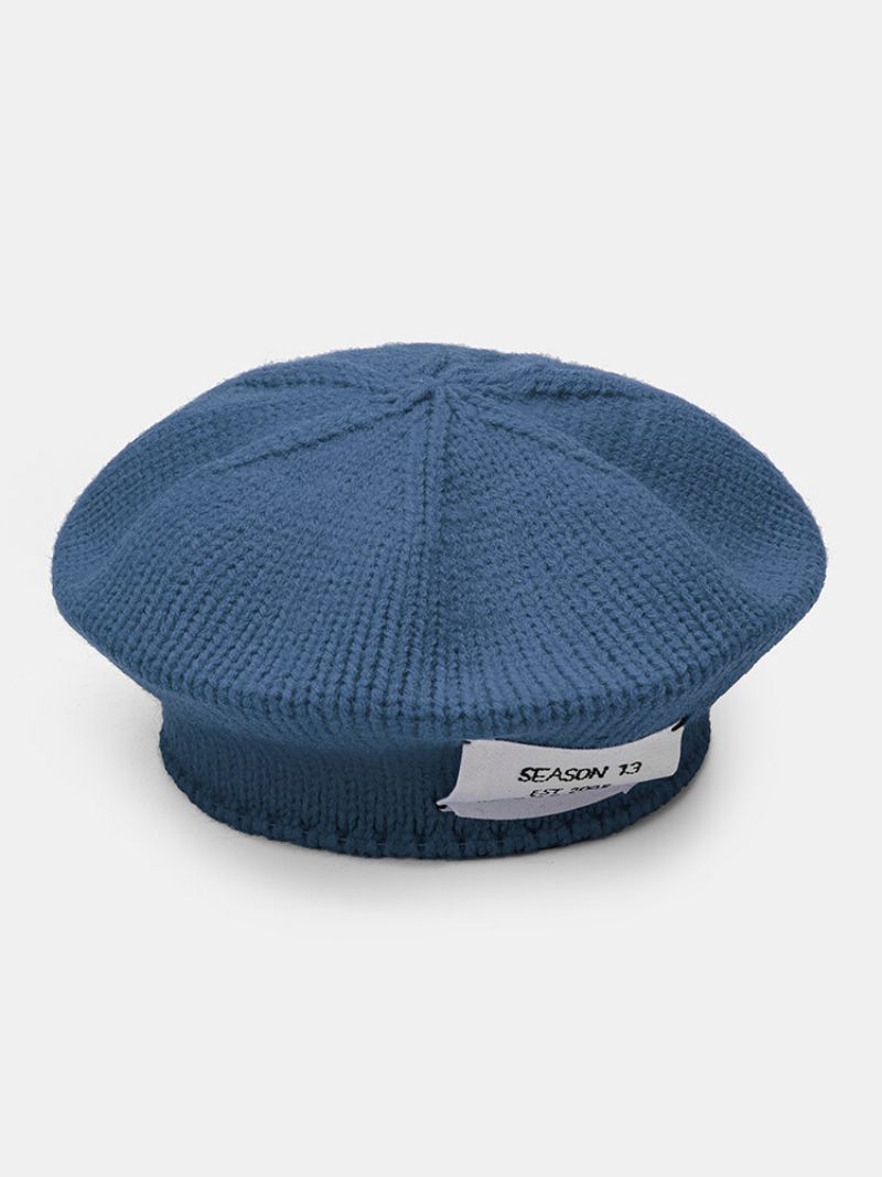 Kvinner Akryl Strikket Ensfarget Brev Broderi Patch All-match Warmth Beret