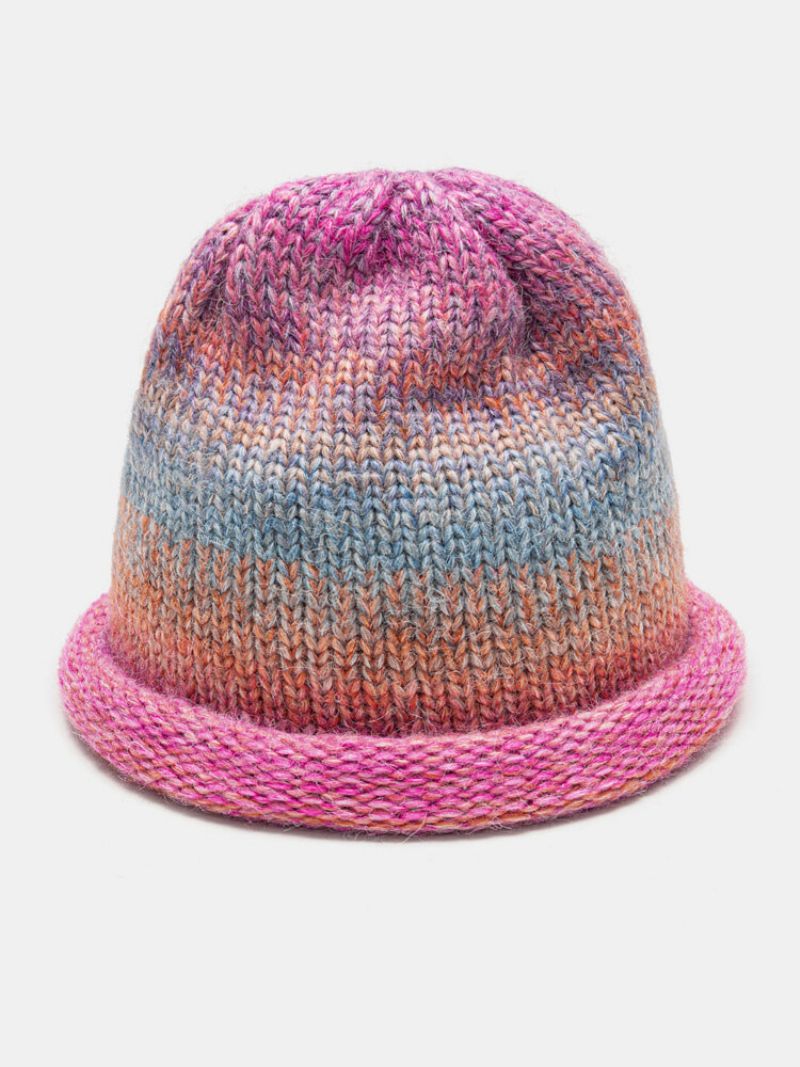 Kvinner Blandede Farger Strikket Tie-dye Gradient Farge Vintage Fashion Warmth Brimless Beanie Hat