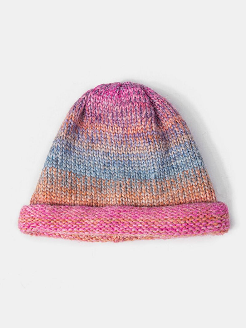 Kvinner Blandede Farger Strikket Tie-dye Gradient Farge Vintage Fashion Warmth Brimless Beanie Hat