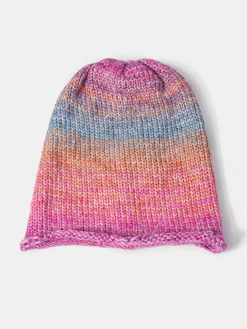 Kvinner Blandede Farger Strikket Tie-dye Gradient Farge Vintage Fashion Warmth Brimless Beanie Hat