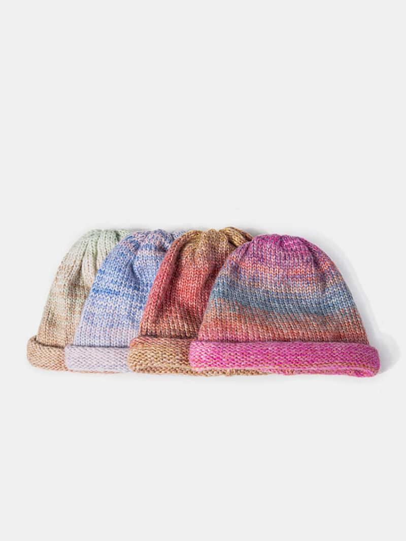 Kvinner Blandede Farger Strikket Tie-dye Gradient Farge Vintage Fashion Warmth Brimless Beanie Hat