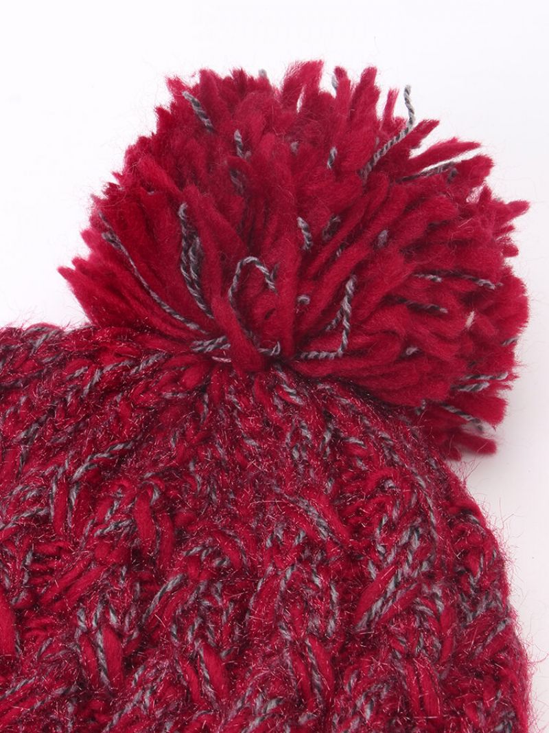 Kvinner Blandet Farge Strikket Plus Velvet Thicken Fluffy Ball Varme Ørebeskyttelse Beanie Hat