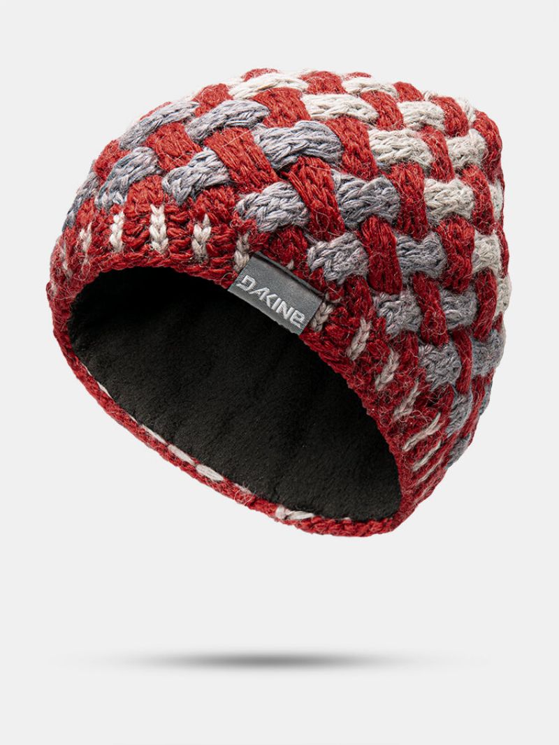 Kvinner Blandet Farge Twist Knitted Jacquard Plus Velvet Warmth Brimless Beanie Hat