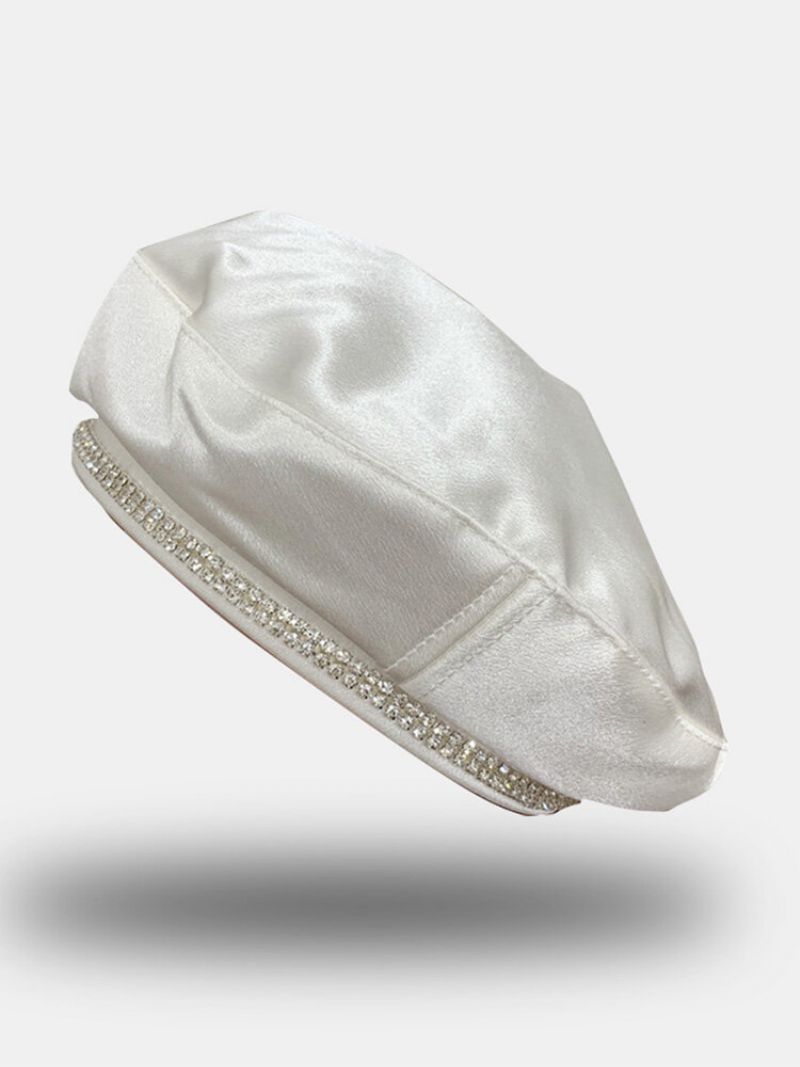 Kvinner Bomull Ensfarge Rhinestone Dekorasjon Pustende All-match Beret