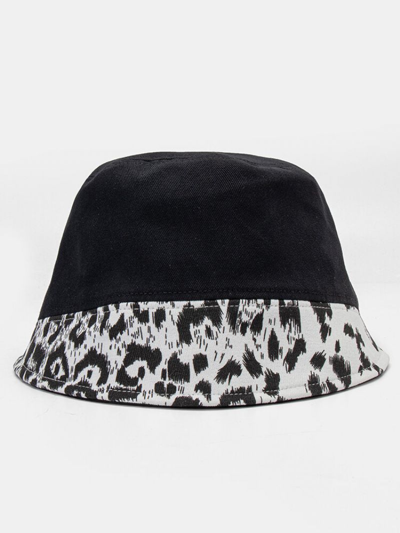 Kvinner Bomull Leopard Mønster Print Patchwork Mote All-match Sunscreen Bucket Hat