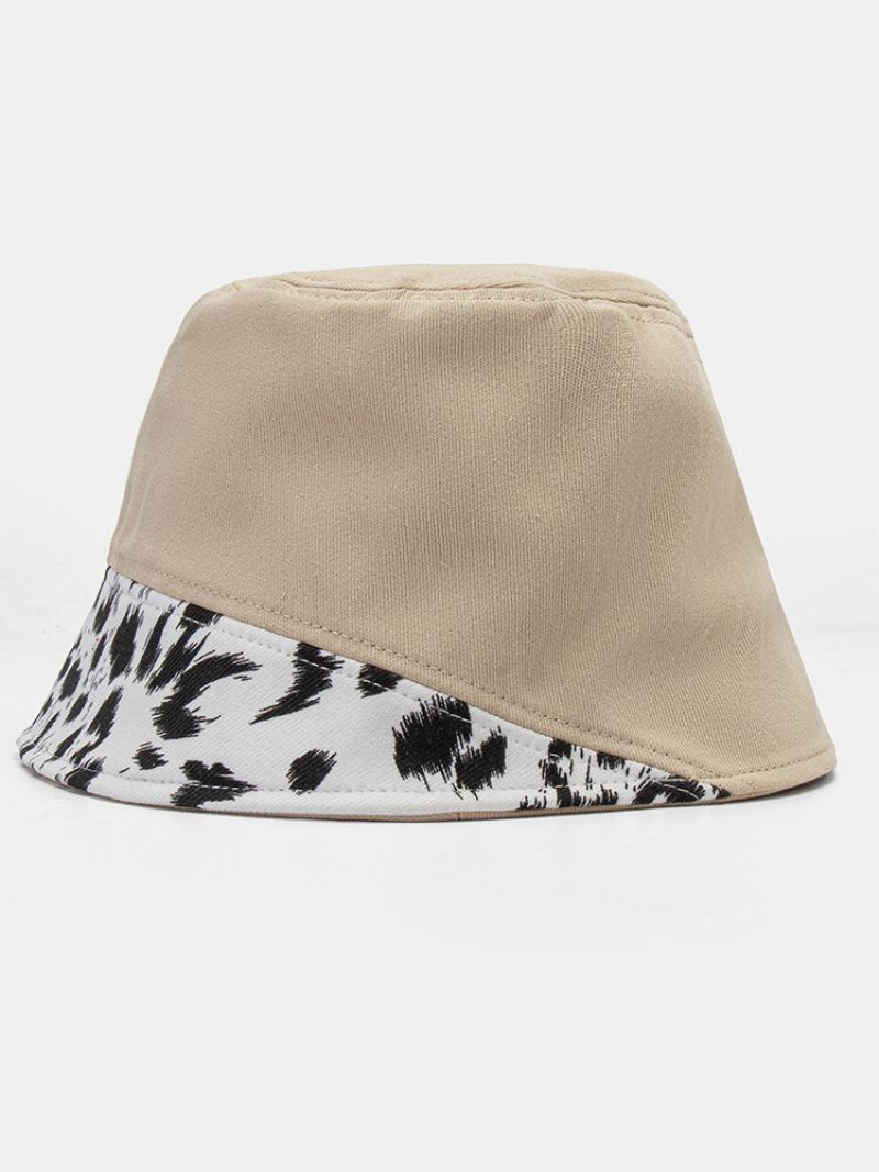 Kvinner Bomull Leopard Mønster Print Patchwork Mote All-match Sunscreen Bucket Hat