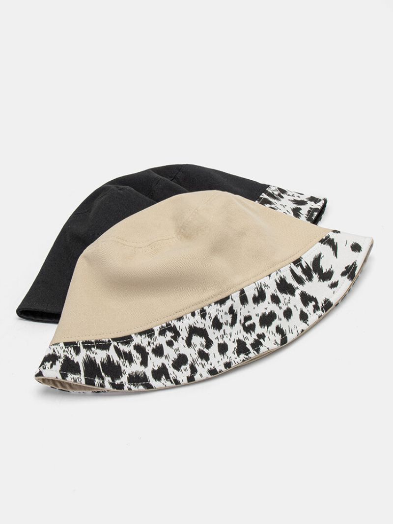 Kvinner Bomull Leopard Mønster Print Patchwork Mote All-match Sunscreen Bucket Hat