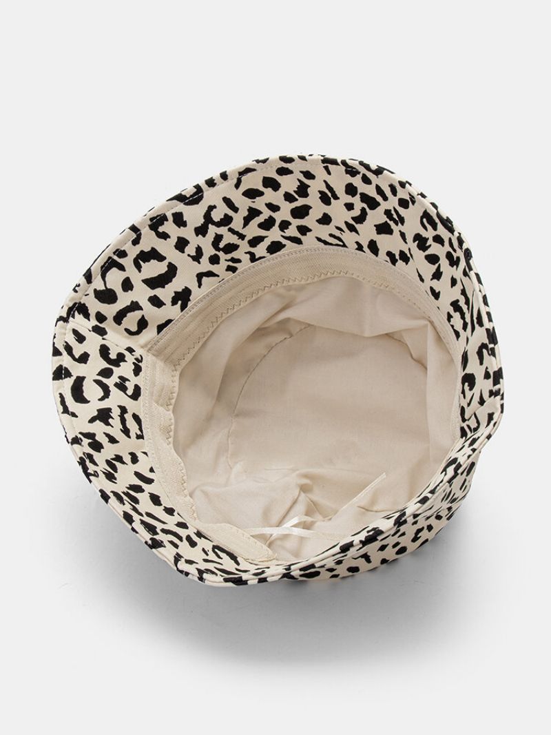 Kvinner Bomull Leopard Mønster Print Patchwork Mote All-match Sunscreen Bucket Hat