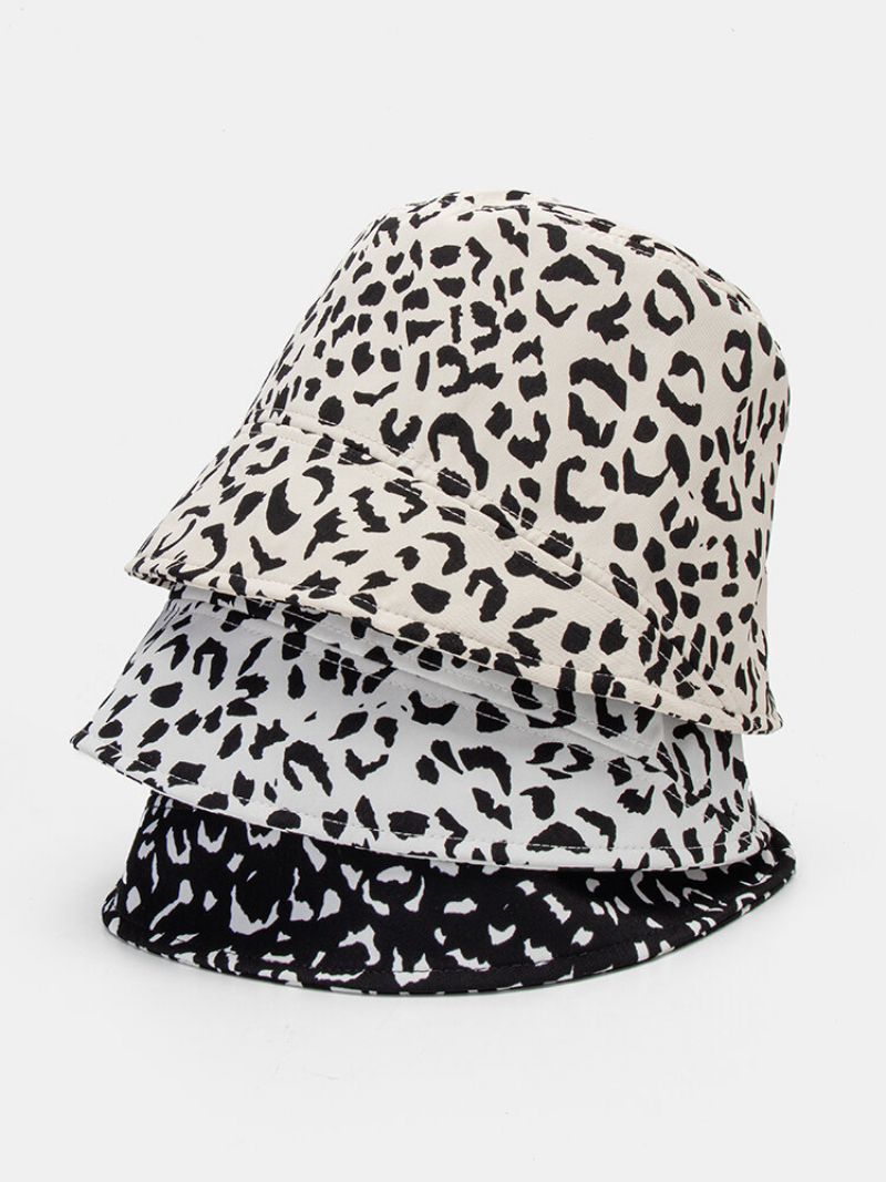 Kvinner Bomull Leopard Mønster Print Patchwork Mote All-match Sunscreen Bucket Hat