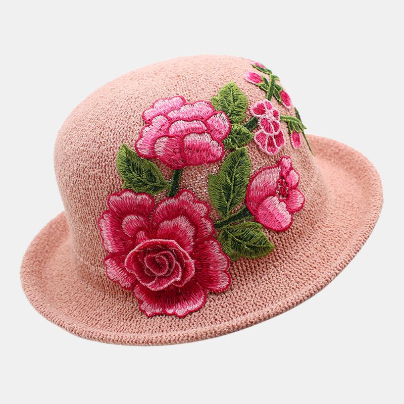 Kvinner Broderi Trykt Stråhatt Etnisk Stil Retro Solhatt