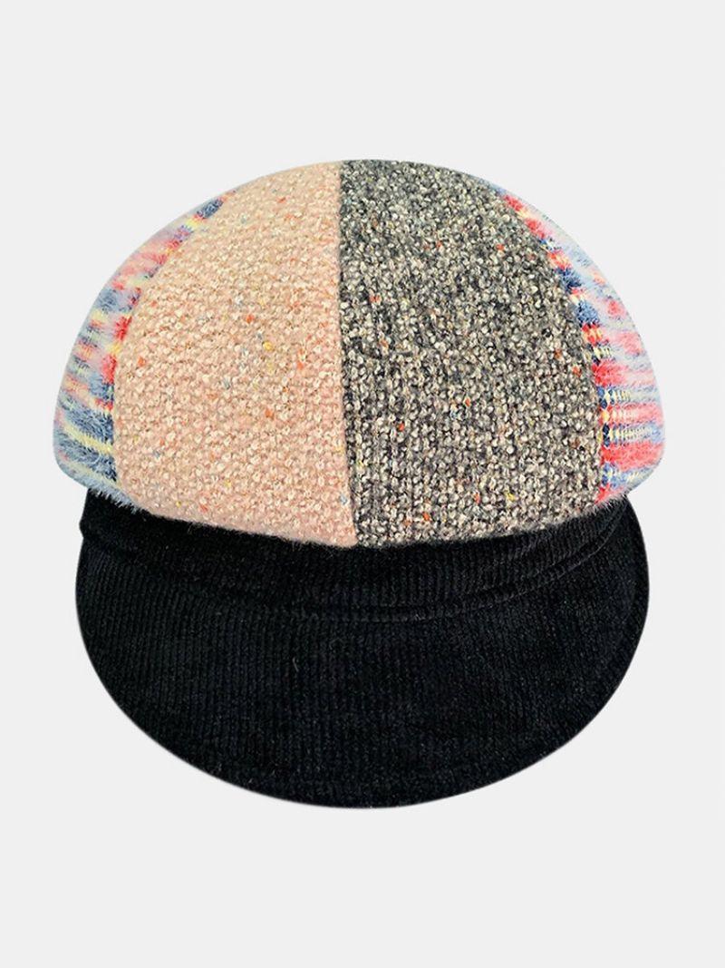 Kvinner Corduroy Patchwork Farge Varm All-match Casual Flat Hat Åttekantet Hat Beret Hat