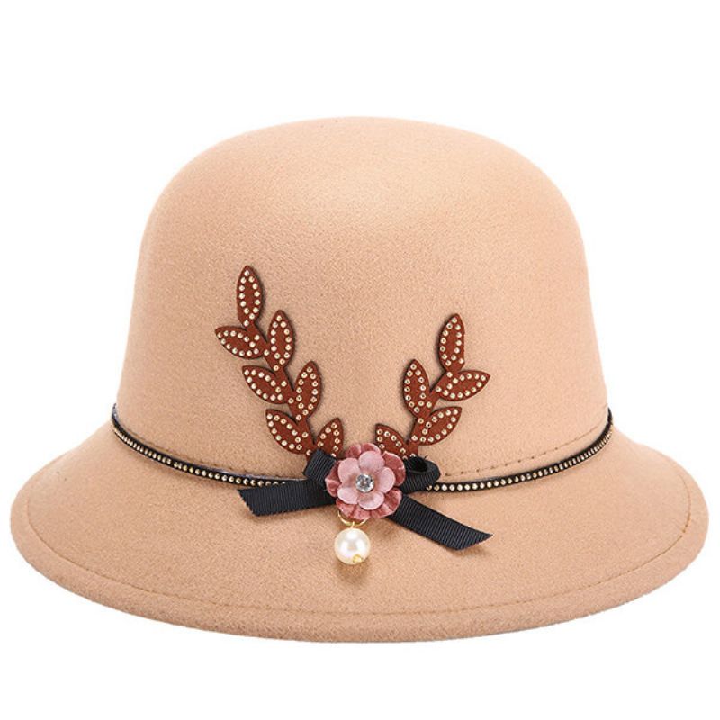 Kvinner Elegant Filt Fedoras Topphatt Uformell Floral Bowknot Dekorasjon Bøttehatt