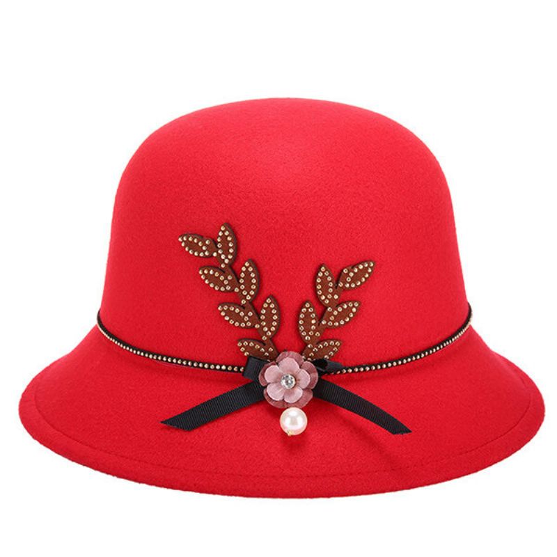 Kvinner Elegant Filt Fedoras Topphatt Uformell Floral Bowknot Dekorasjon Bøttehatt