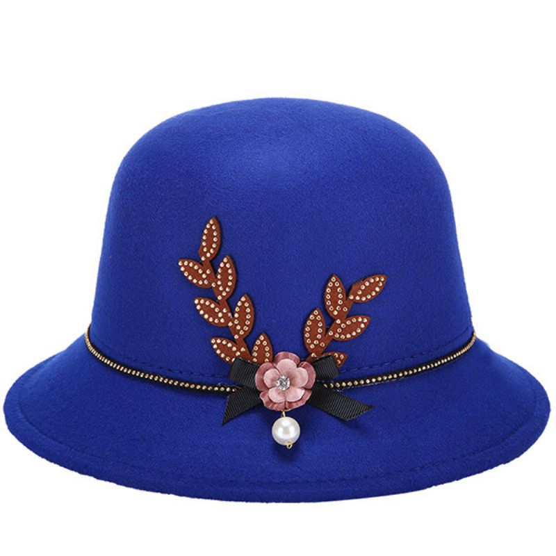 Kvinner Elegant Filt Fedoras Topphatt Uformell Floral Bowknot Dekorasjon Bøttehatt