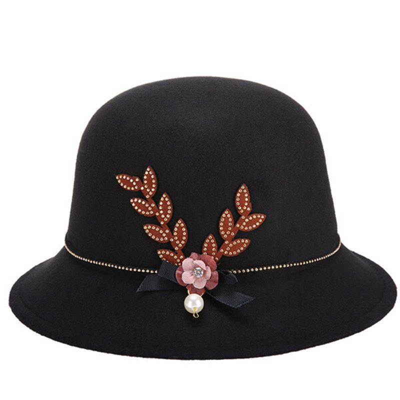 Kvinner Elegant Filt Fedoras Topphatt Uformell Floral Bowknot Dekorasjon Bøttehatt