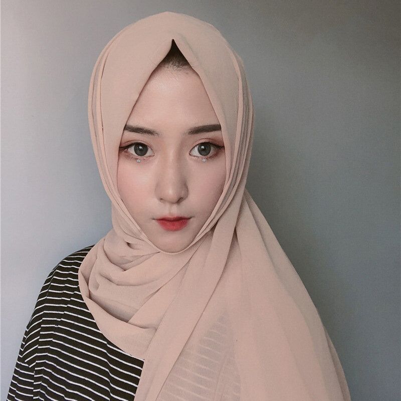 Kvinner Ensfarget Muslimsk Skjerf Hijab Chiffon Langt