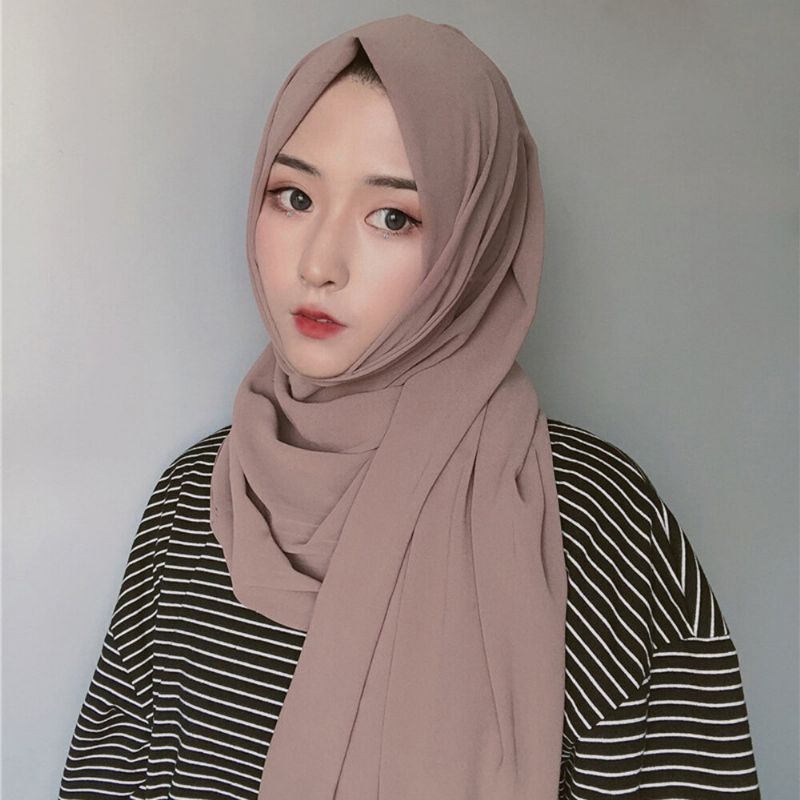 Kvinner Ensfarget Muslimsk Skjerf Hijab Chiffon Langt