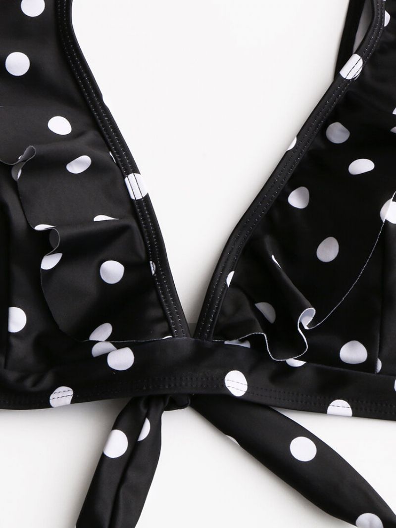 Kvinner High Waist Bikini Polka Dot Tie Front Volangermer Badetøy