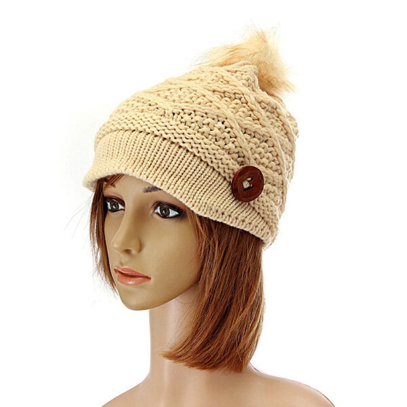 Kvinner Knapp Hekle Strikk Beret Hat Ski Baggy Beanie Ball Ull Cap