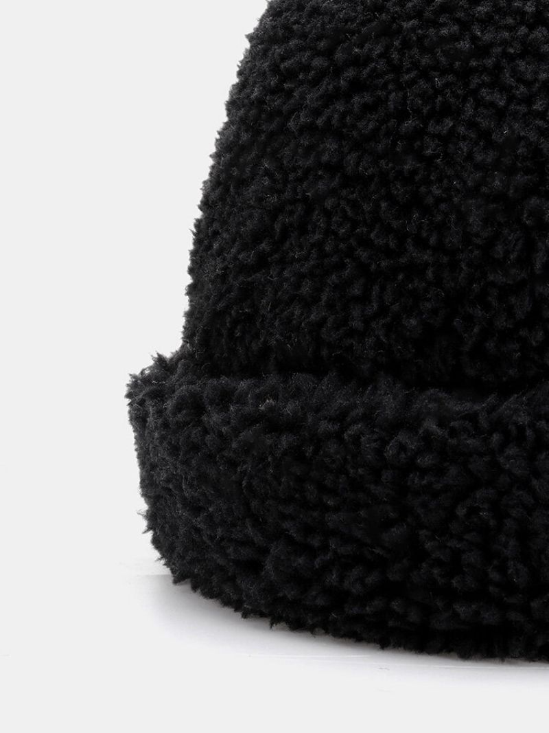 Kvinner Lam Cashmere Ensfarge All-match Brimless Beanie Landlord Cap Skull Cap