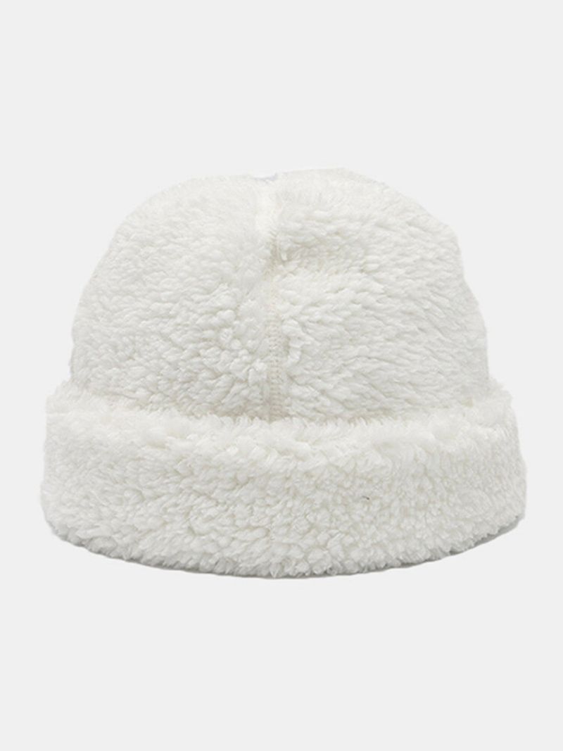 Kvinner Lam Cashmere Ensfarge All-match Brimless Beanie Landlord Cap Skull Cap