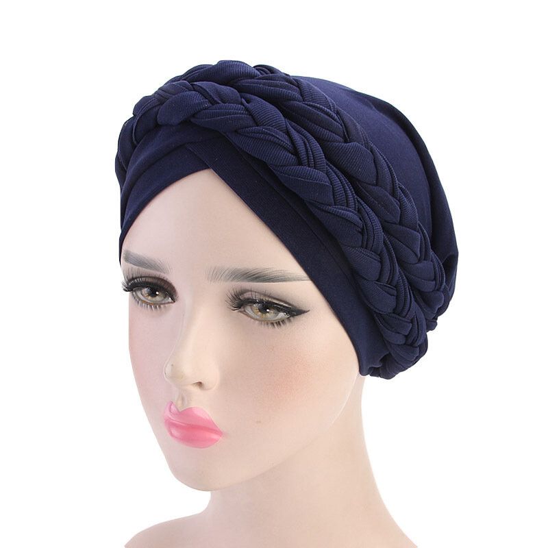 Kvinner Mykt Brodert Pannebånd Flerfarget Twist Braid Turban Cancer Cap