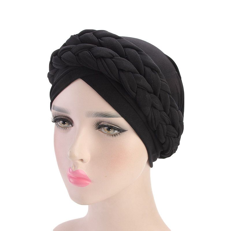 Kvinner Mykt Brodert Pannebånd Flerfarget Twist Braid Turban Cancer Cap