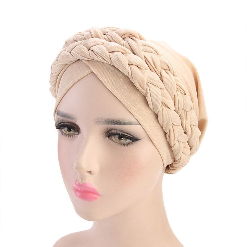 Kvinner Mykt Brodert Pannebånd Flerfarget Twist Braid Turban Cancer Cap