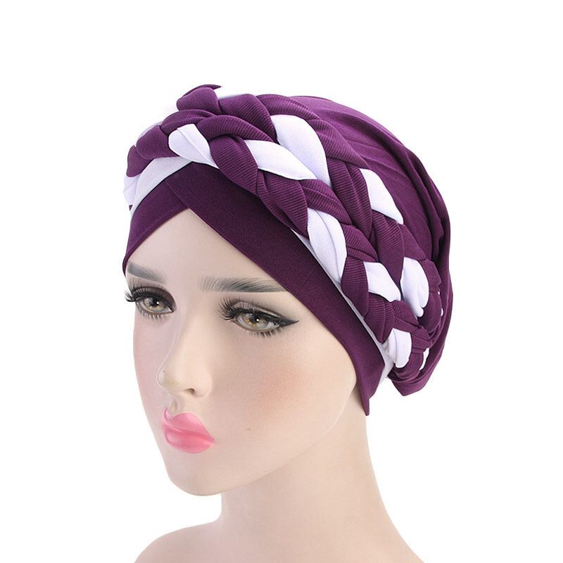 Kvinner Mykt Brodert Pannebånd Flerfarget Twist Braid Turban Cancer Cap