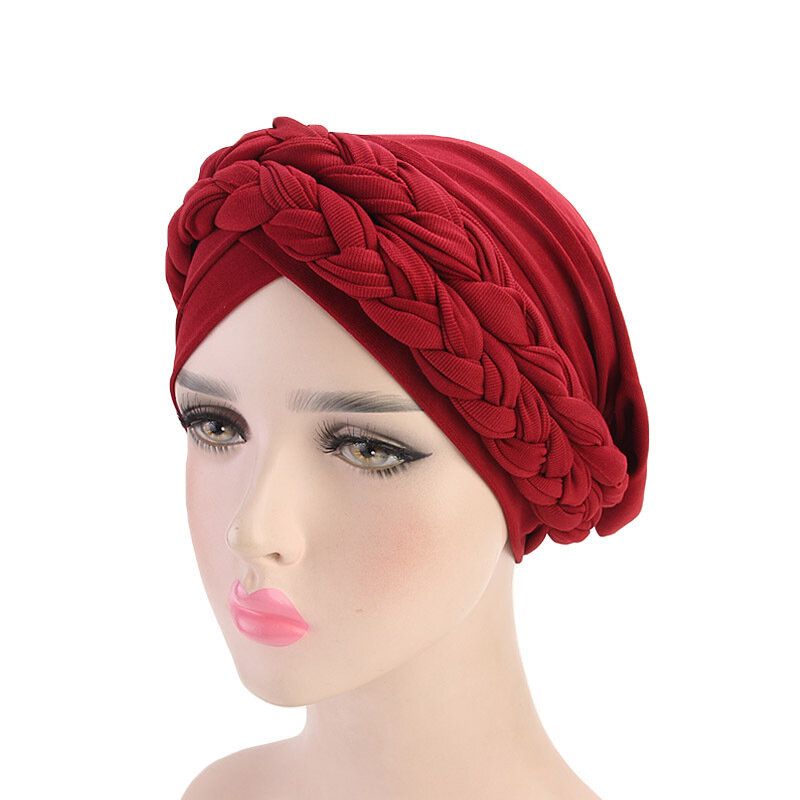 Kvinner Mykt Brodert Pannebånd Flerfarget Twist Braid Turban Cancer Cap