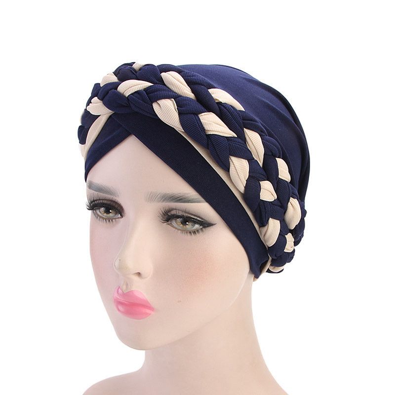 Kvinner Mykt Brodert Pannebånd Flerfarget Twist Braid Turban Cancer Cap