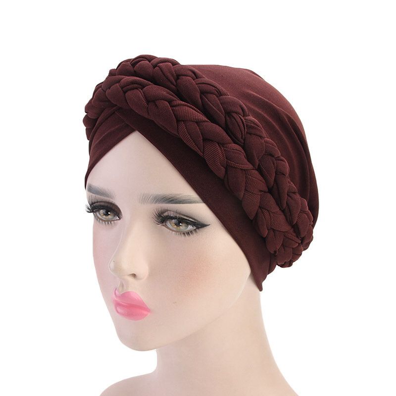 Kvinner Mykt Brodert Pannebånd Flerfarget Twist Braid Turban Cancer Cap