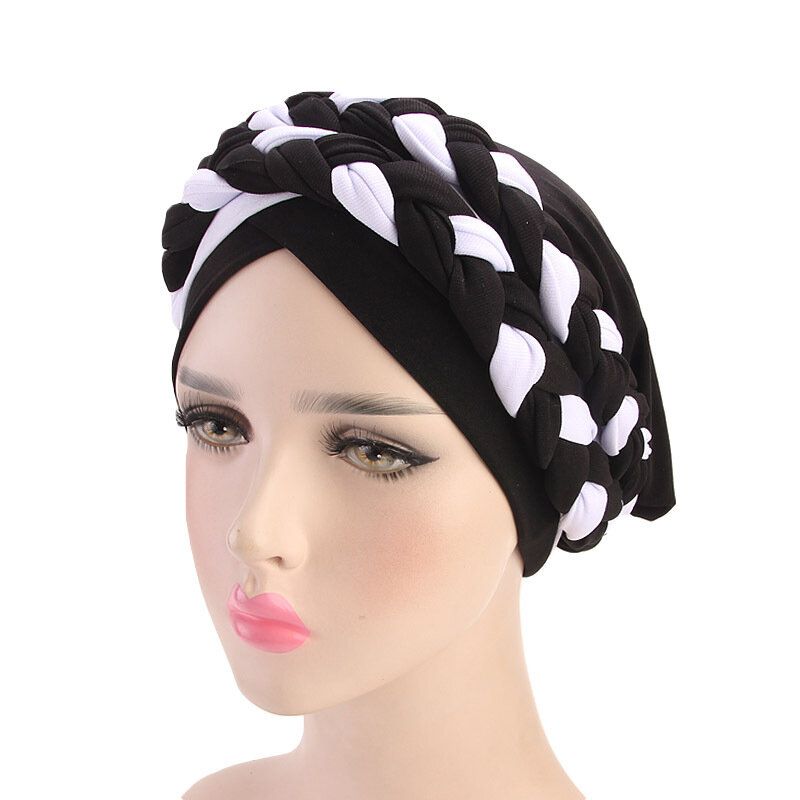 Kvinner Mykt Brodert Pannebånd Flerfarget Twist Braid Turban Cancer Cap