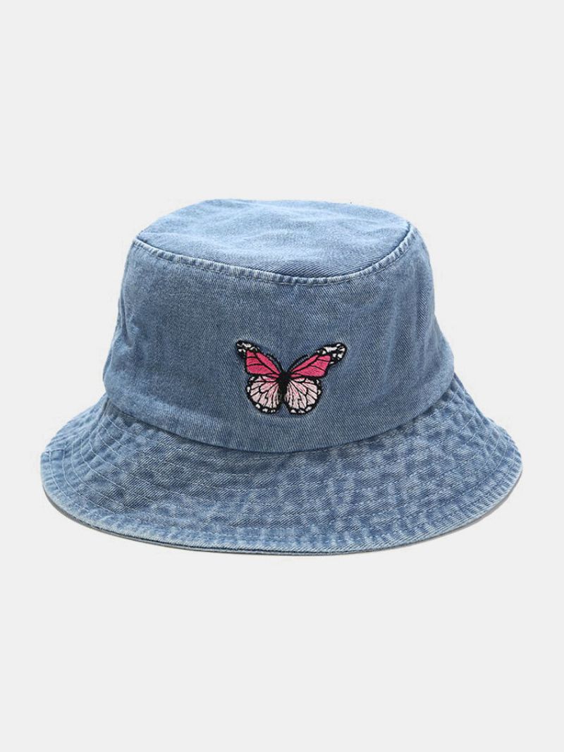 Kvinner Og Menn Broderi Sommerfuglmønster Denim Utendørs Uformell Solskjerm Bucket Hat