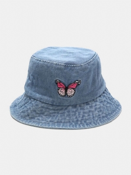 Kvinner Og Menn Broderi Sommerfuglmønster Denim Utendørs Uformell Solskjerm Bucket Hat