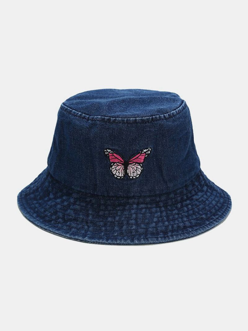 Kvinner Og Menn Broderi Sommerfuglmønster Denim Utendørs Uformell Solskjerm Bucket Hat