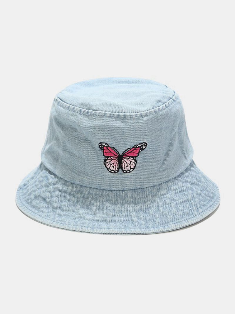 Kvinner Og Menn Broderi Sommerfuglmønster Denim Utendørs Uformell Solskjerm Bucket Hat