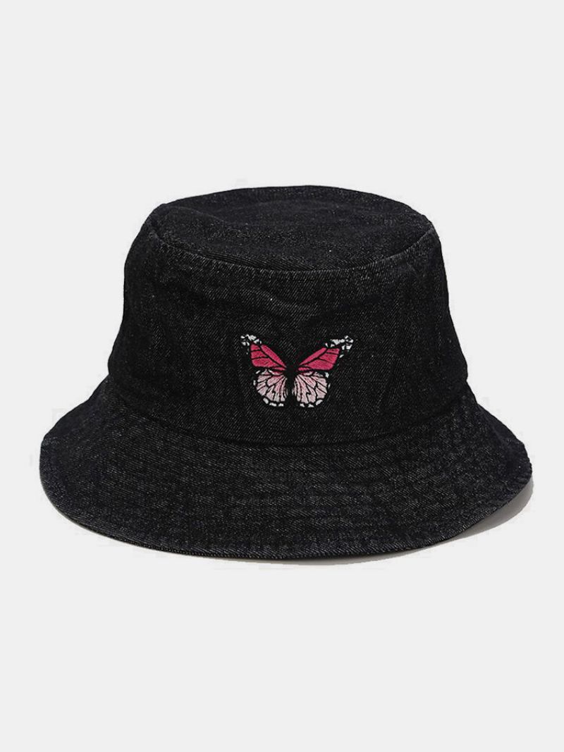 Kvinner Og Menn Broderi Sommerfuglmønster Denim Utendørs Uformell Solskjerm Bucket Hat