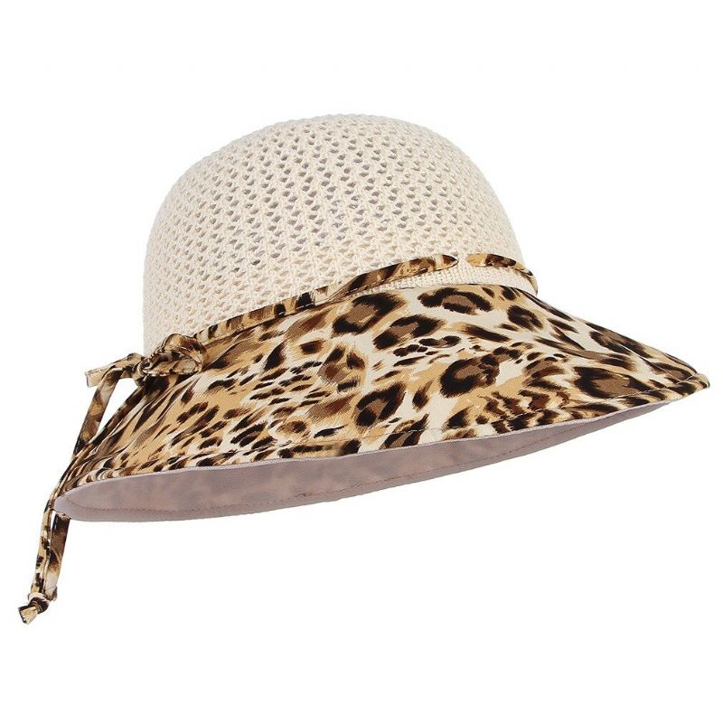 Kvinner Sommer Pustende Vogue Leopard Solkrem Bøtte Hat Utendørs Uformell Reise Strand Hav Hat