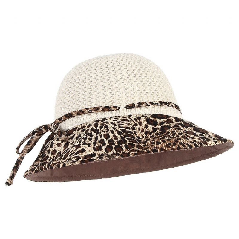 Kvinner Sommer Pustende Vogue Leopard Solkrem Bøtte Hat Utendørs Uformell Reise Strand Hav Hat