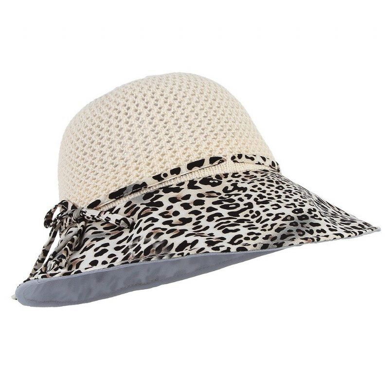 Kvinner Sommer Pustende Vogue Leopard Solkrem Bøtte Hat Utendørs Uformell Reise Strand Hav Hat