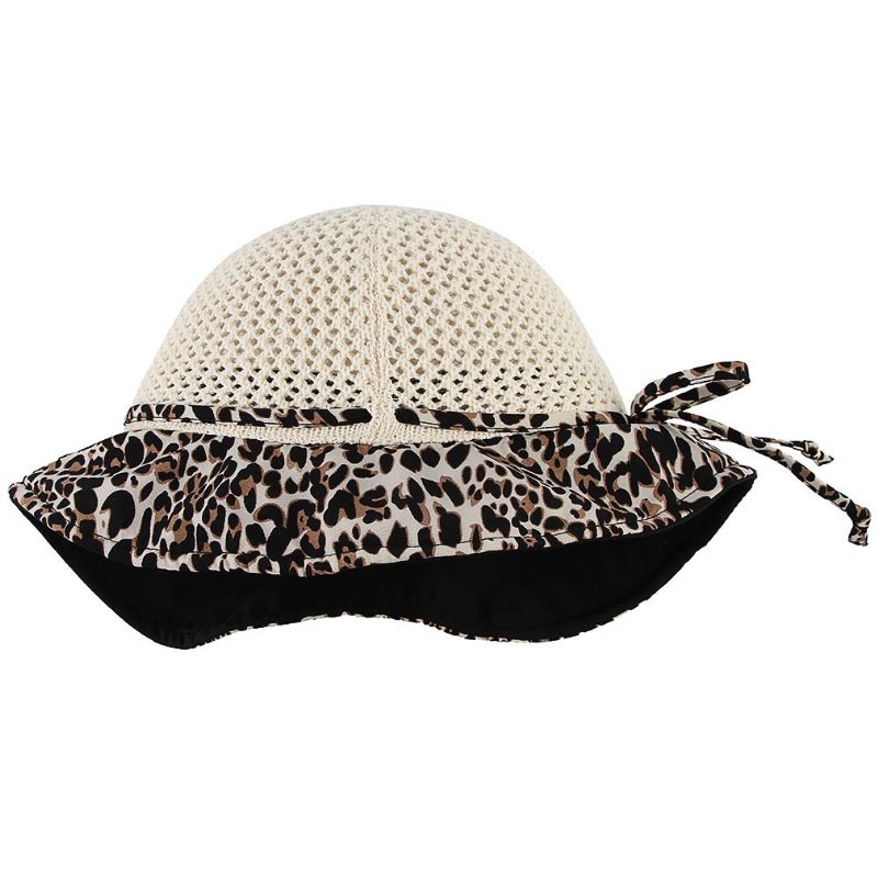 Kvinner Sommer Pustende Vogue Leopard Solkrem Bøtte Hat Utendørs Uformell Reise Strand Hav Hat