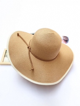 Kvinner Sommer Sammenleggbar Solid Panama Style Strand Stråhatt Uformell Reise Bred Brim Visir Solhatt