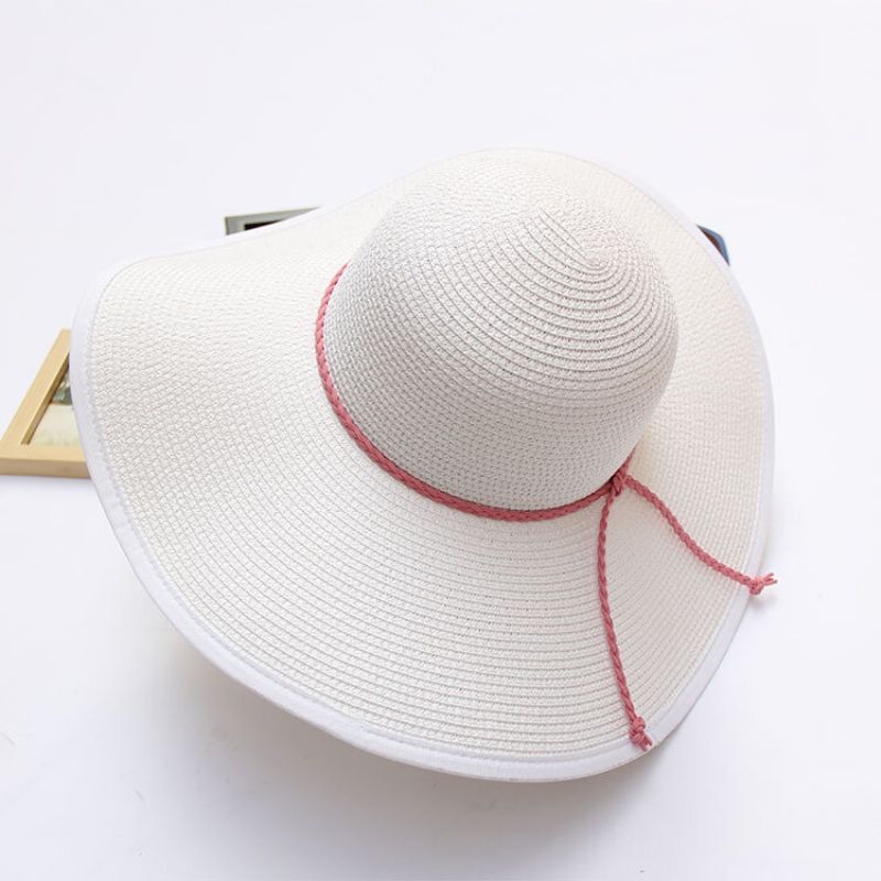 Kvinner Sommer Sammenleggbar Solid Panama Style Strand Stråhatt Uformell Reise Bred Brim Visir Solhatt